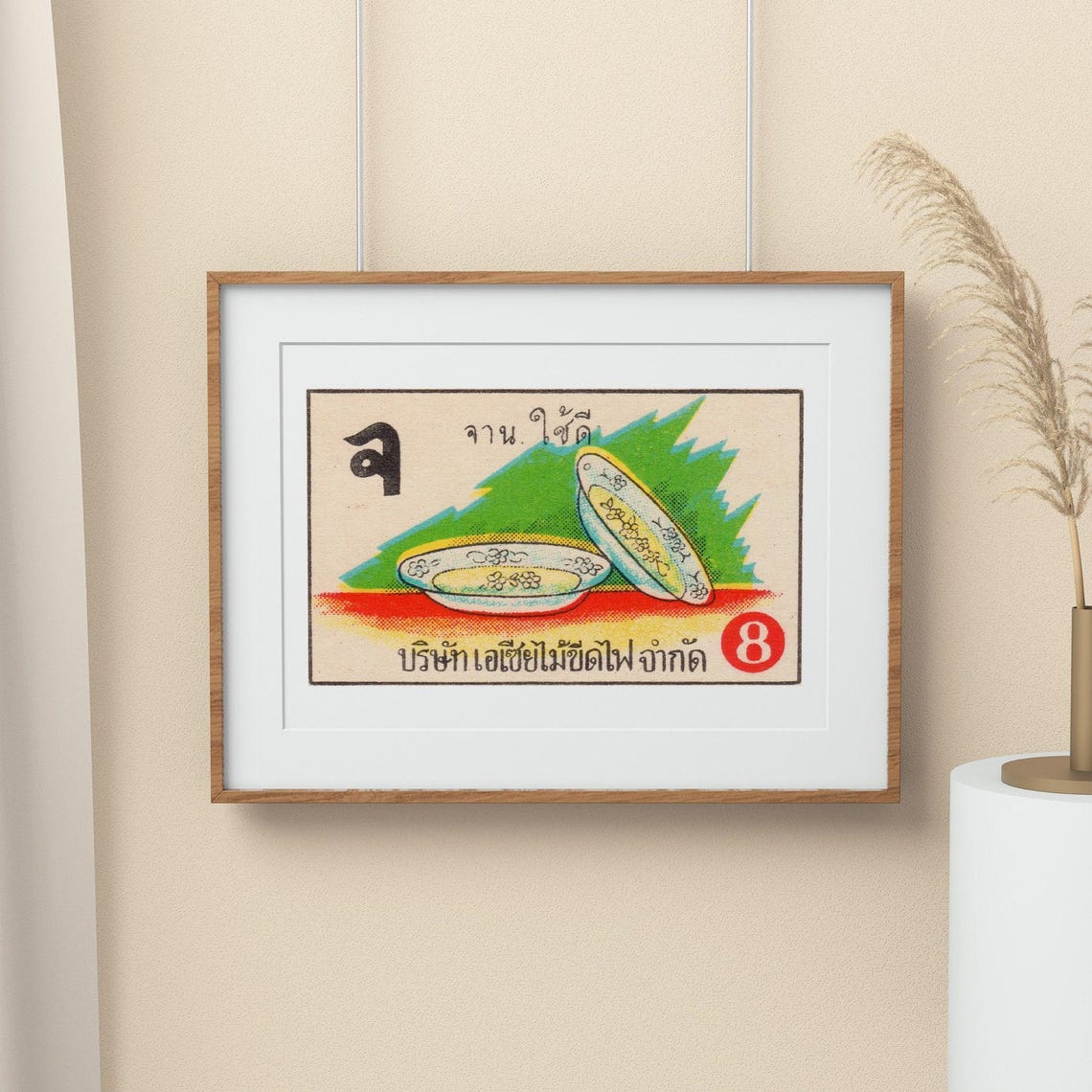 Thai Matchbox Label Floral Bowls Vintage Asian Graphic Poster - Image 2