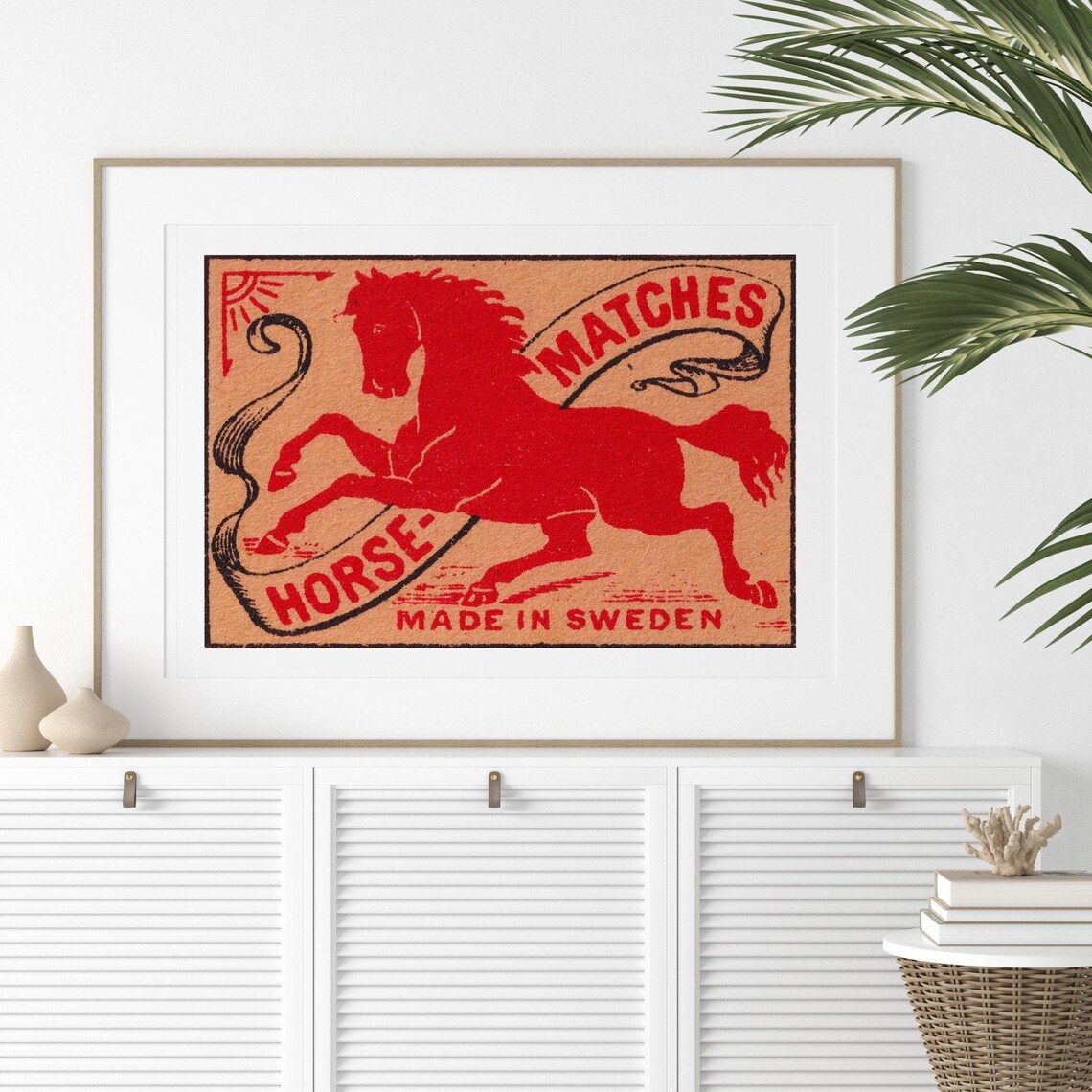 Red Horse Matchbox Vintage Sweden Art Print - Image 2