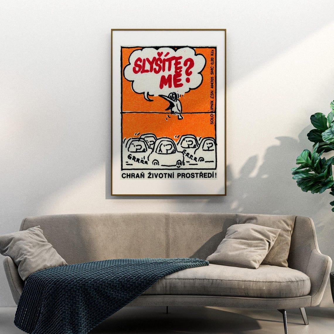 Czech Environmental Cartoon Slyšíte Mě Bird Cars Humor Label Poster - Image 3