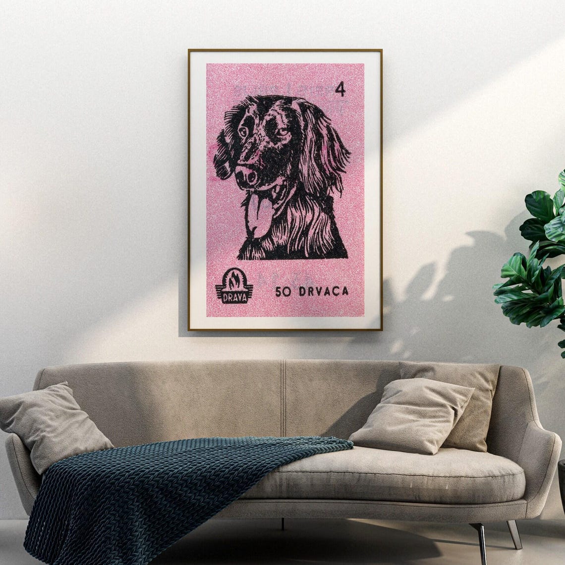 Black Spaniel Dog Pink Drava Matchbox Label Yugoslav Vintage Poster - Image 3