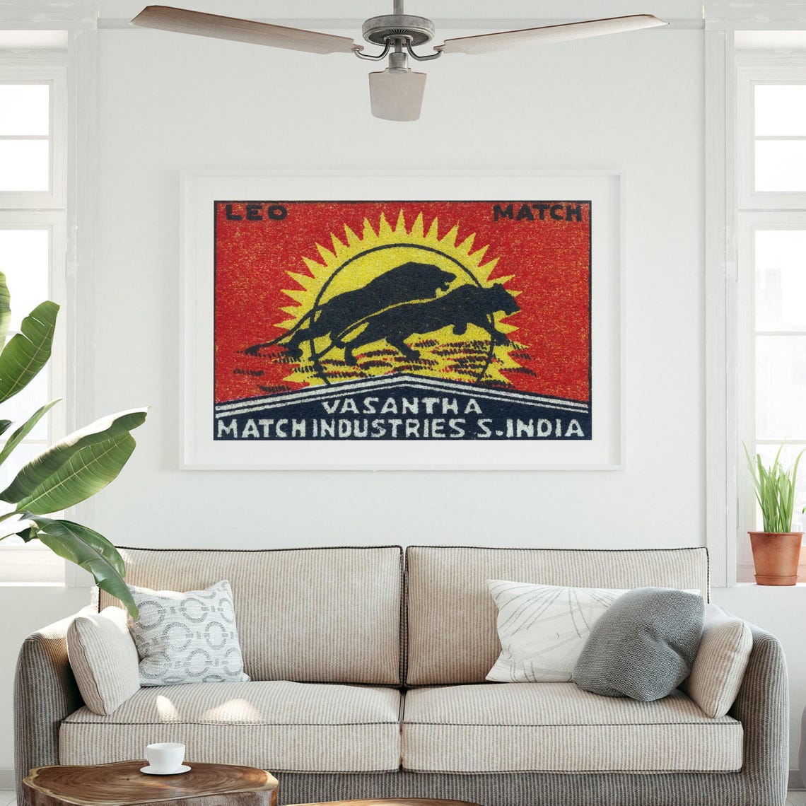 Leo Match Running Lions Sunburst Indian Matchbox Label Art Poster - Image 3