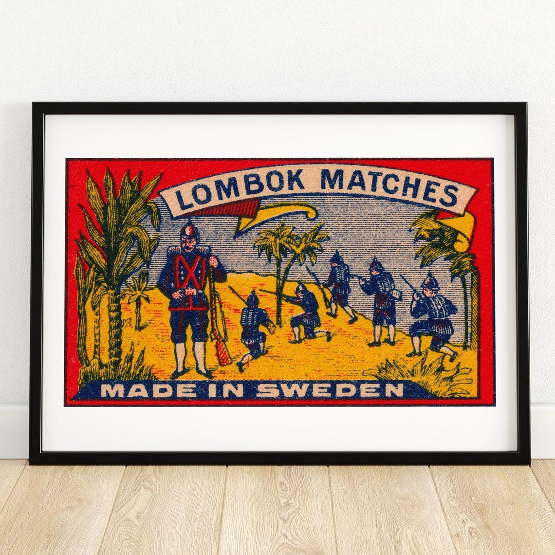 Lombok Matches Soldiers Vintage Swedish Matchbox Label Art Poster