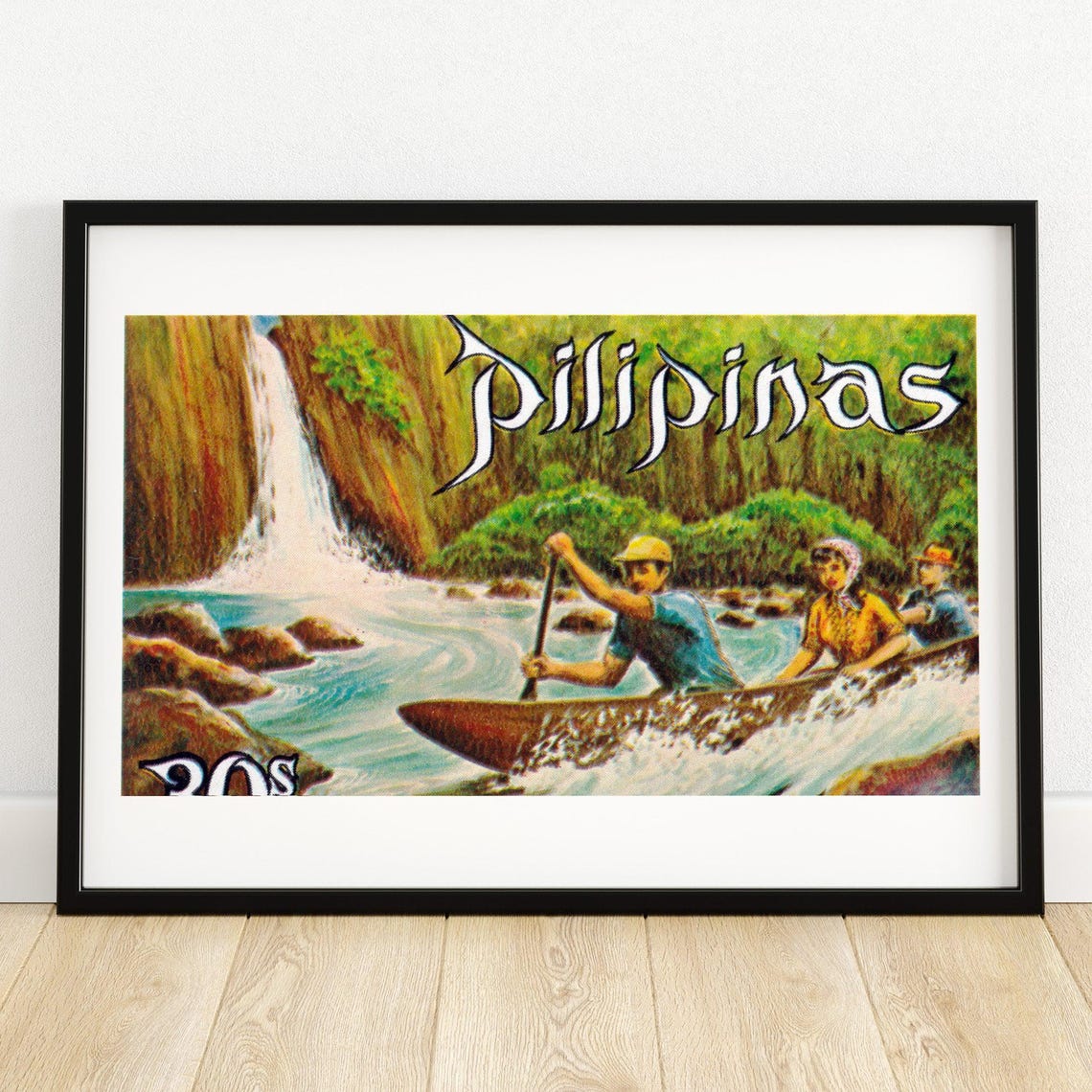 Pilipinas Whitewater Rapids Canoe Vintage Philippine Stamp Art Poster