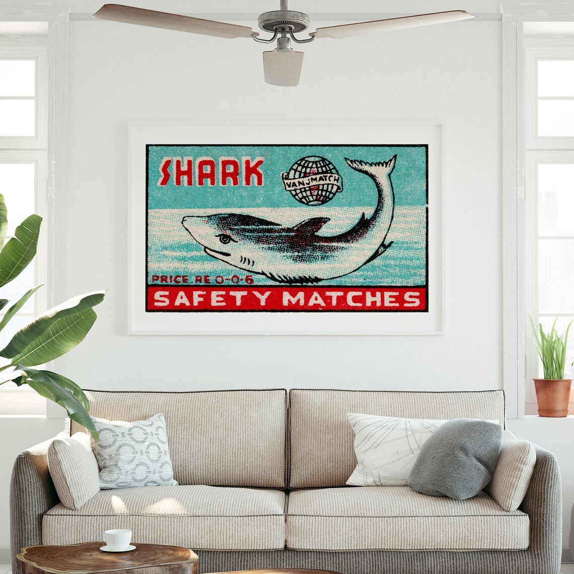 Swimming Shark Vintage India Travel Poster Print - Image 3