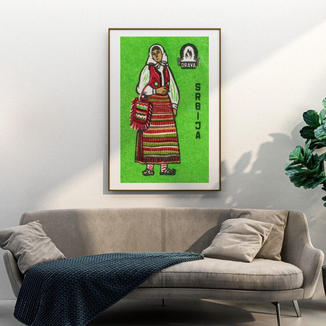 Srbija Serbian Folk Costume Woman Drava Green Matchbox Art Poster - Image 3