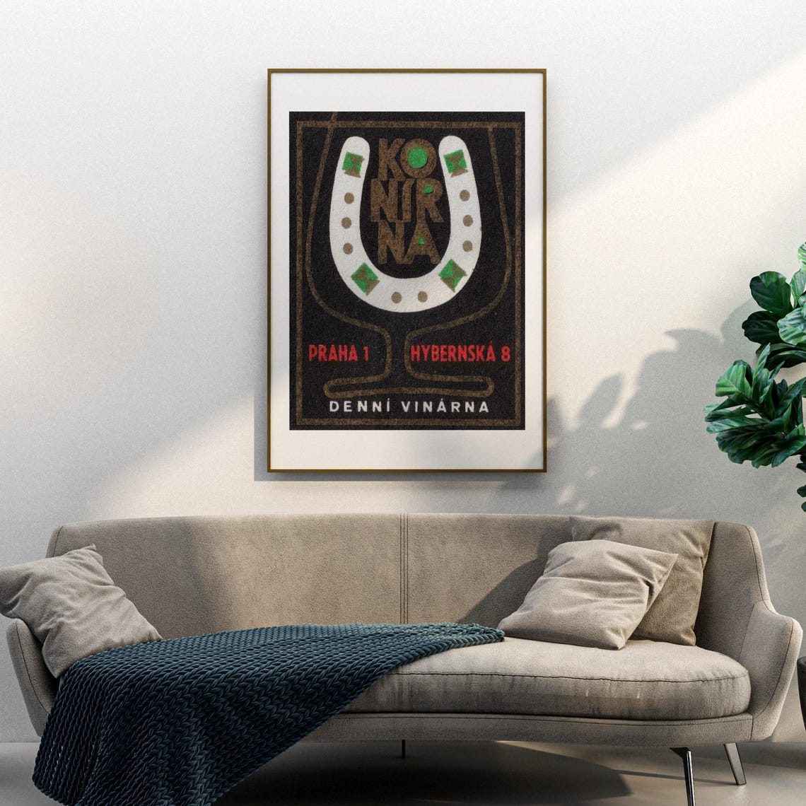 Konirna Prague Daily Wine Bar Horseshoe Vintage Label Art Print - Image 3