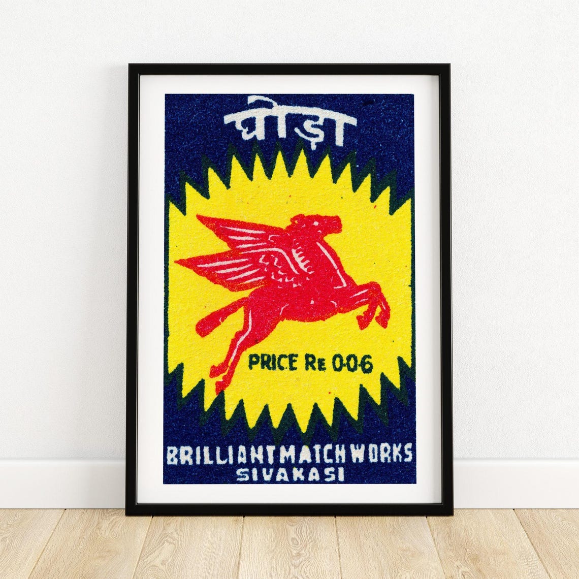 Red Pegasus Sunburst Vintage Indian Matchbox Label Art Poster
