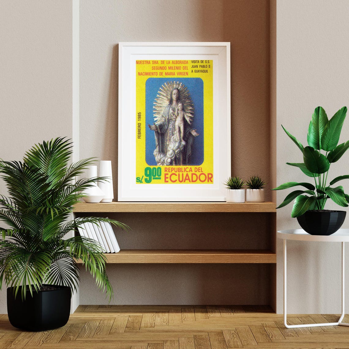 Ecuador Virgen Maria Alborada 1985 Juan Pablo II Stamp Art Poster - Image 2