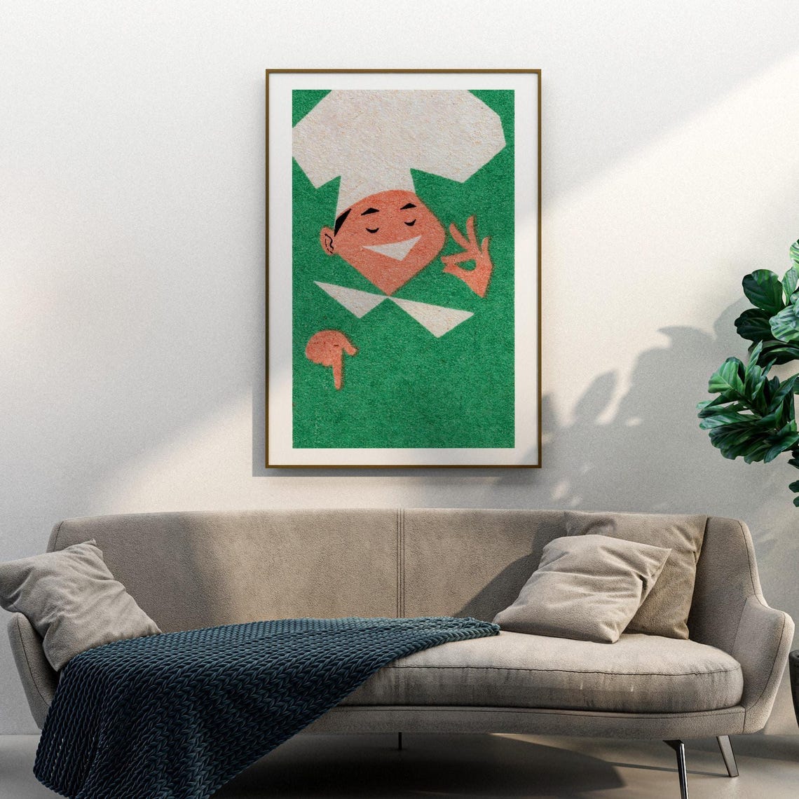Happy Chef Matchbox Label Smiling Cook Green Background Art Poster - Image 3