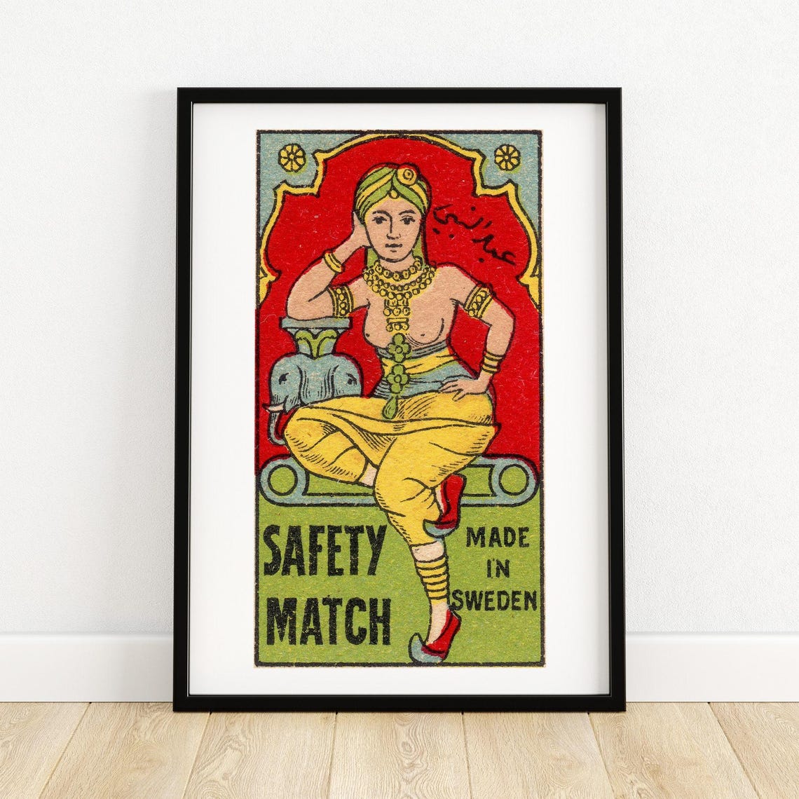 Safety Match Made in Sweden Turban Figure Vintage Label Poster