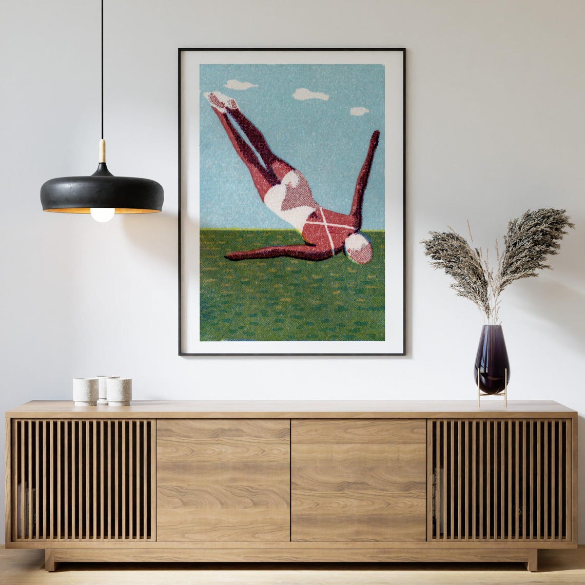 Retro Diver Plunging Into Green Water Blue Sky Matchbox Style Poster - Image 4