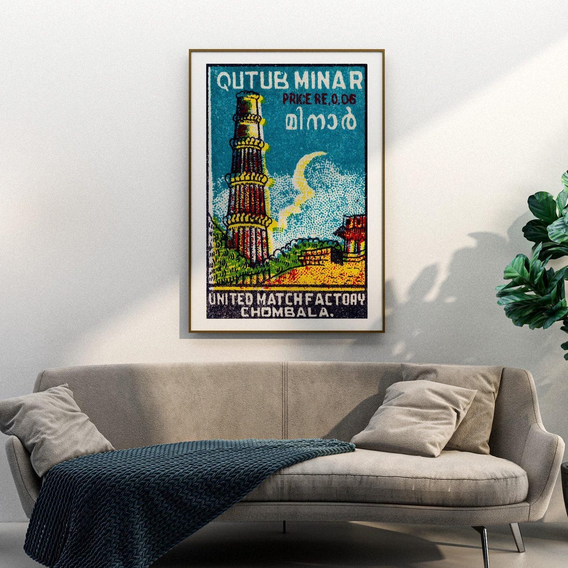 Qutub Minar Historic Tower Crescent Moon Vintage India Match Poster - Image 3