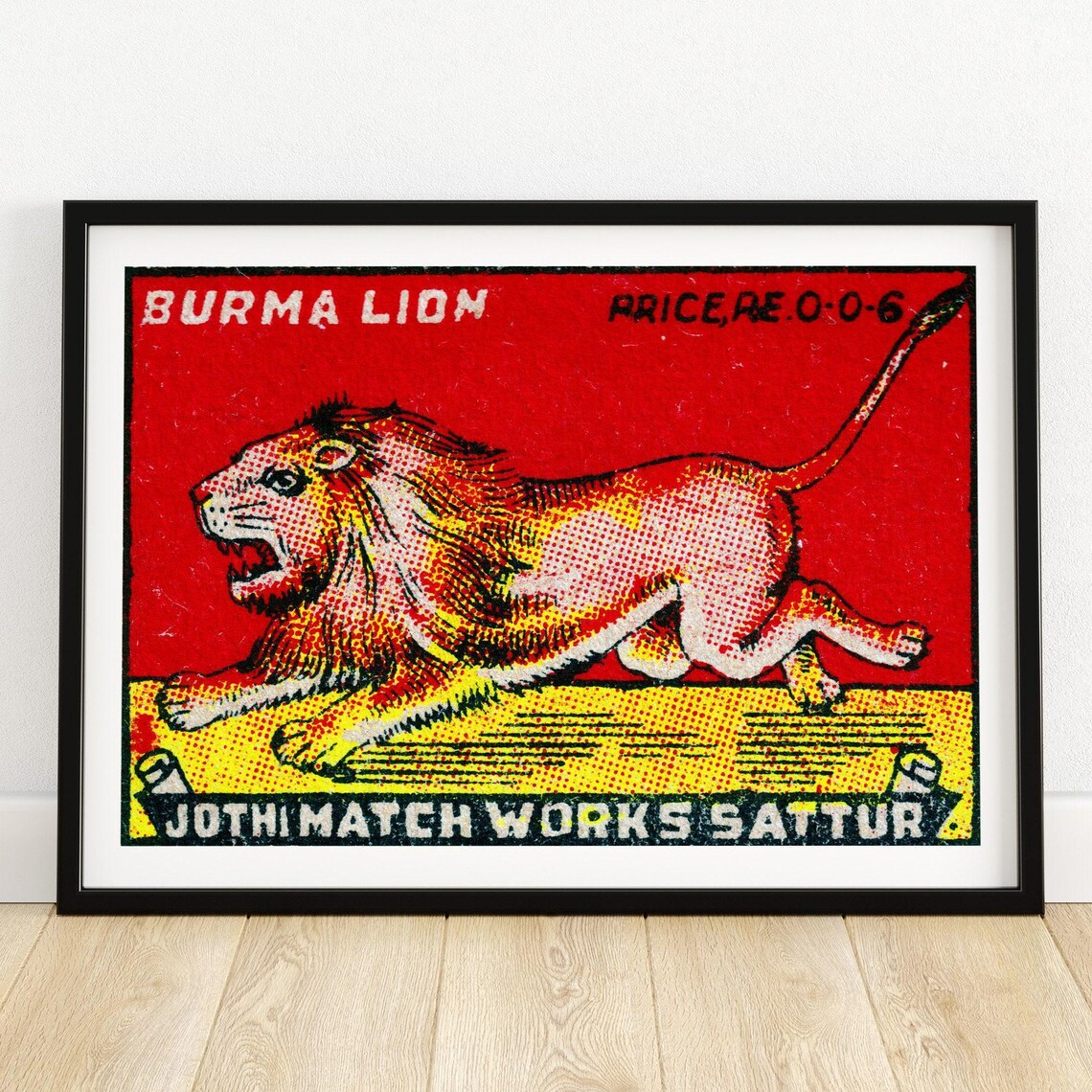 Burma Lion Vintage Indian Matchbox Label Roaring Lion Red Art Poster