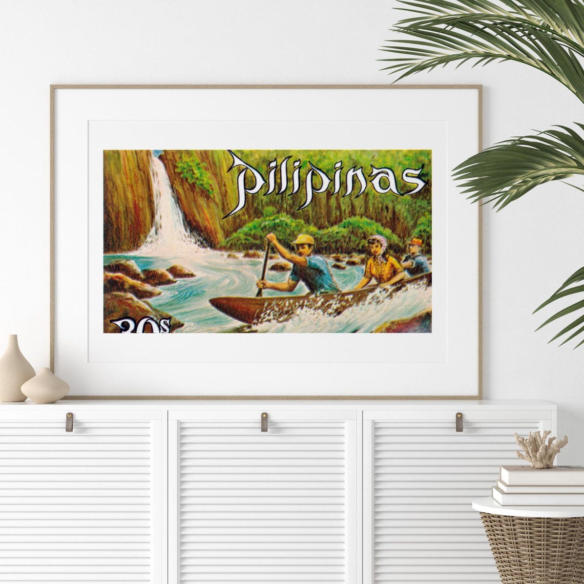 Pilipinas Whitewater Rapids Canoe Vintage Philippine Stamp Art Poster - Image 2