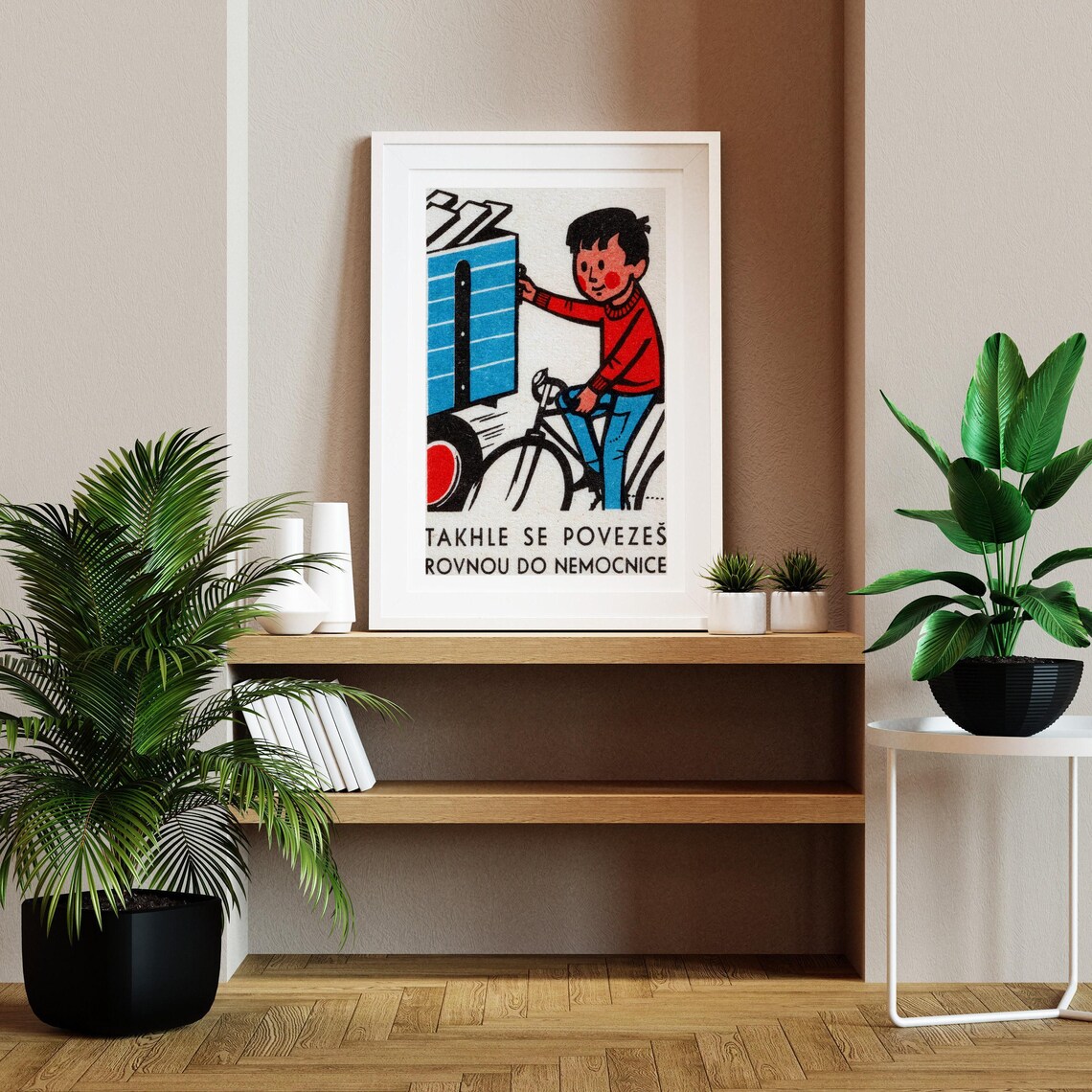 Czech Boy on Bike Truck Road Safety Vintage Retro Cycling Poster - Image 2