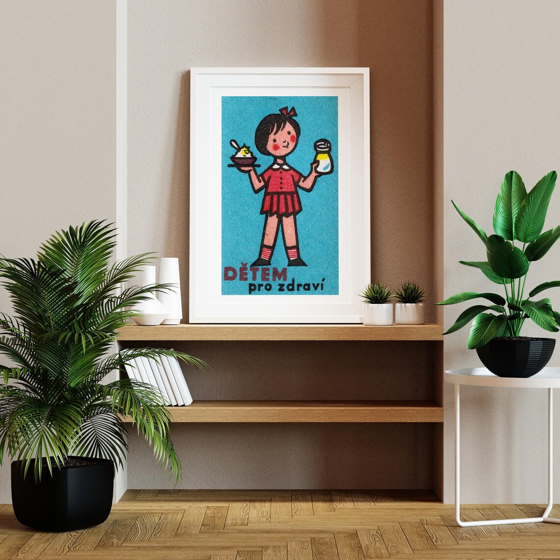 Girl With Yogurt Red Dress, Vintage Czech Poster Print - Image 2