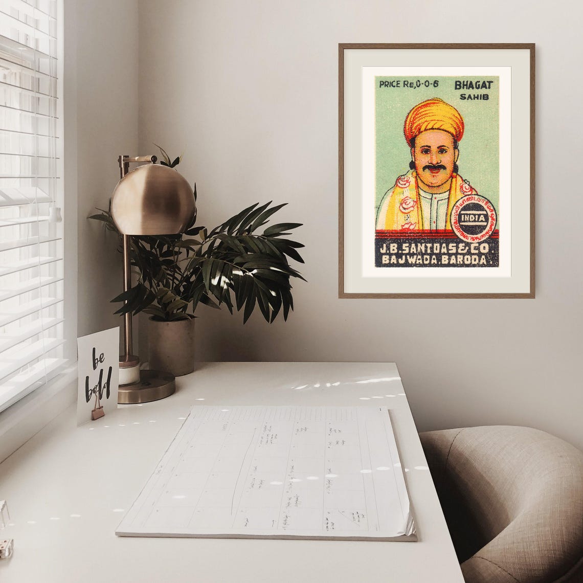 Bhagat Sahib Vintage Indian Turban Portrait Matchbox Label Poster - Image 2
