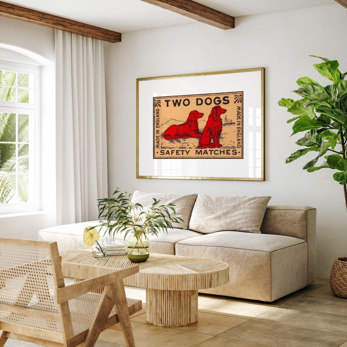 Two Dogs Matchbox Print, Vintage Sweden Poster - Image 4
