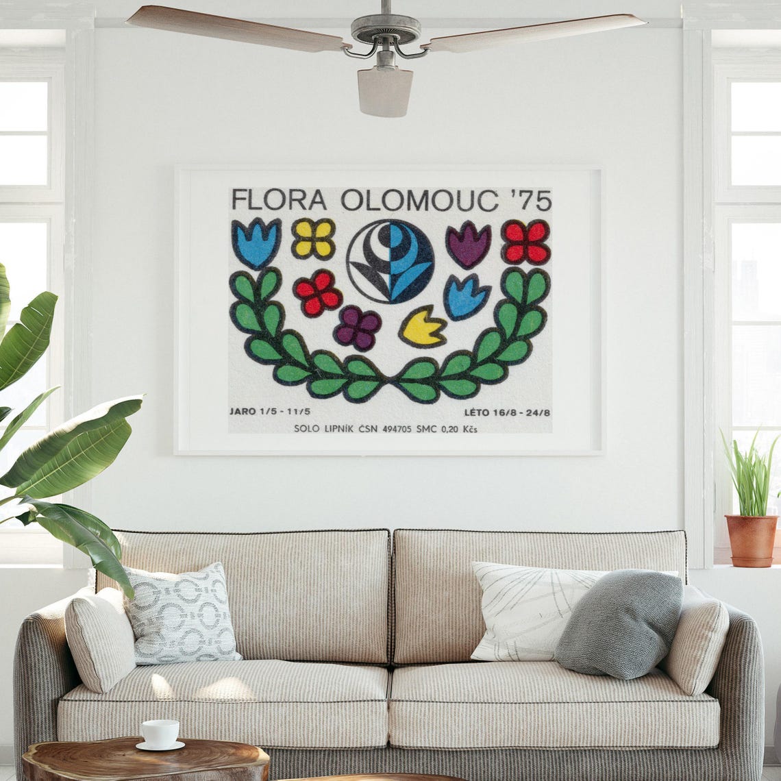 Flora Olomouc 1975 Flower Festival Colorful Matchbox Label Art Poster - Image 3