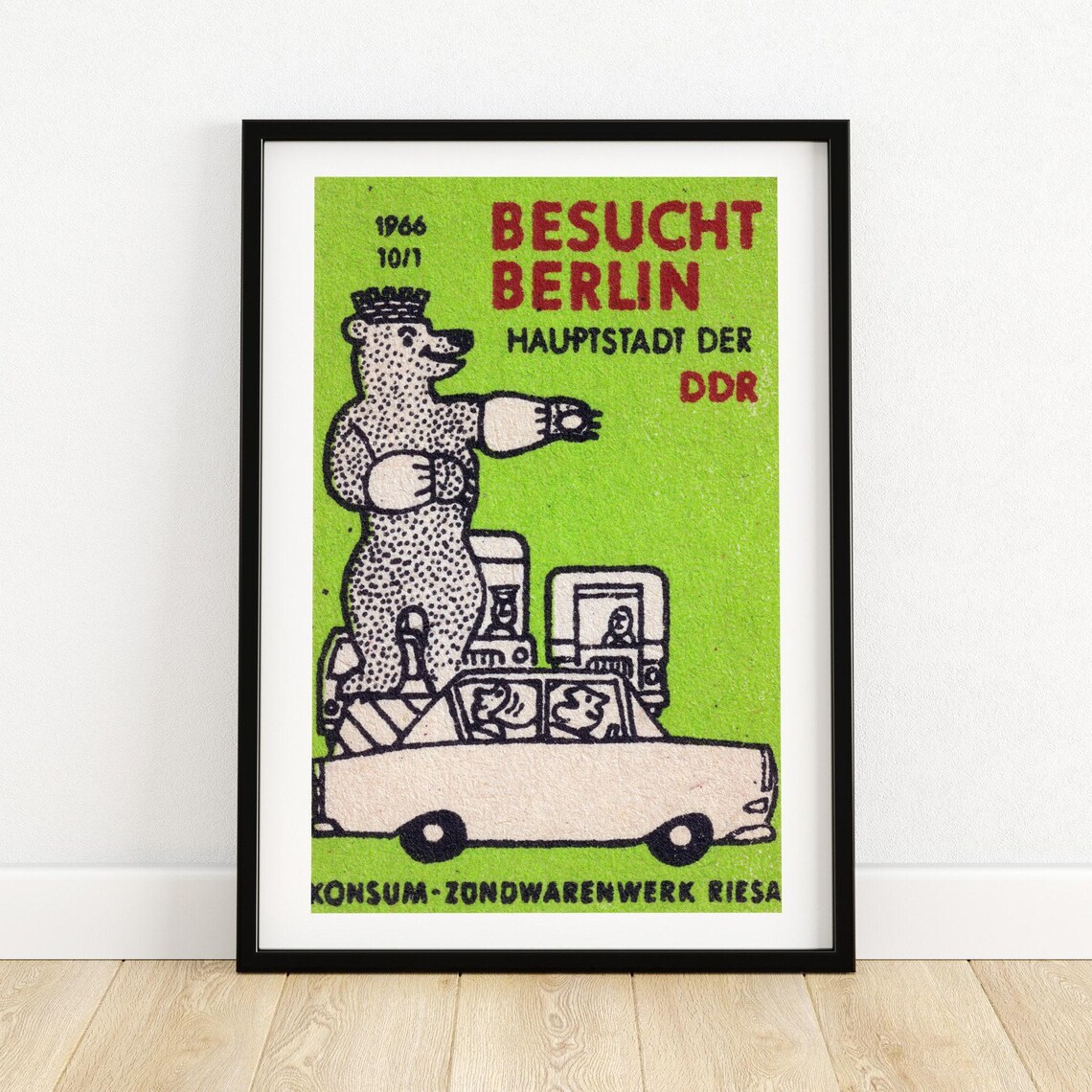 Giant Bear Matchbox Vintage Eastern Europe Poster