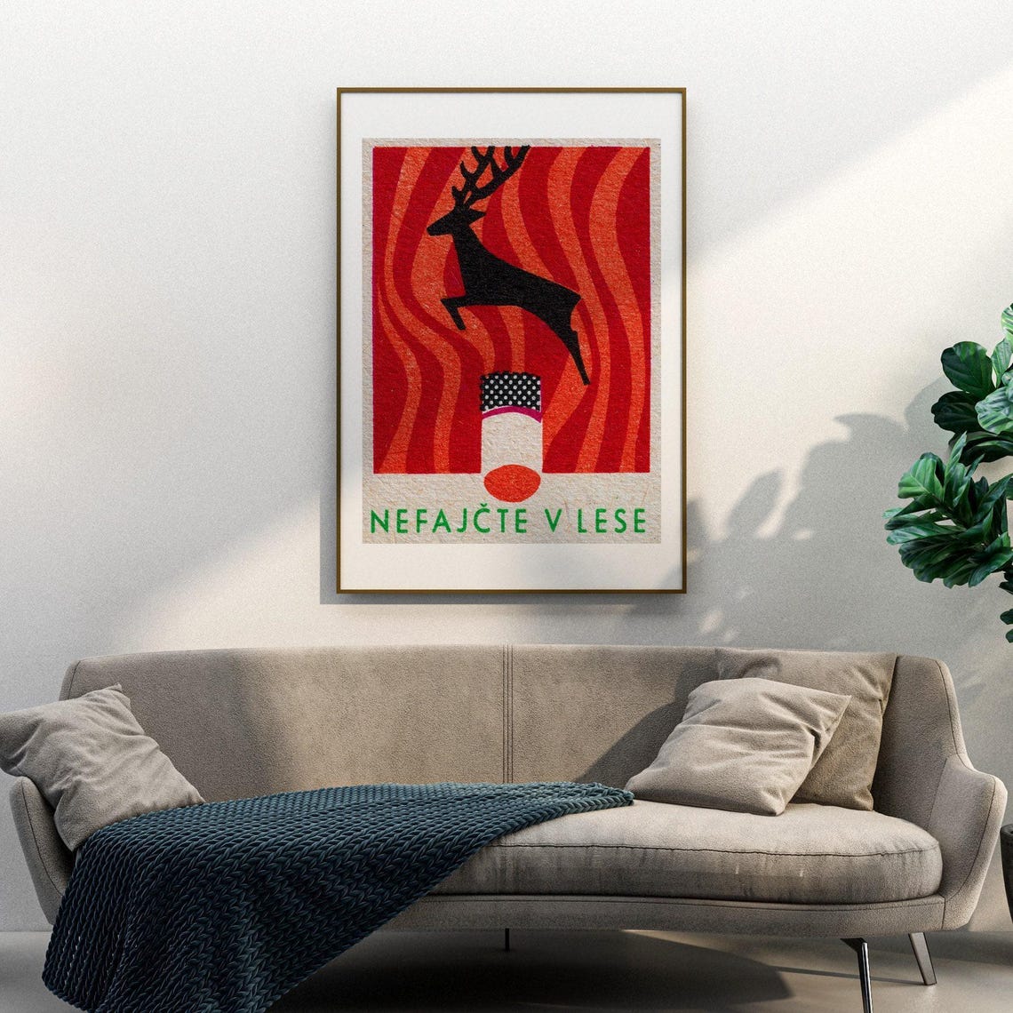 Nefajčte v Lese Leaping Deer No Forest Smoking Vintage Label Poster - Image 3