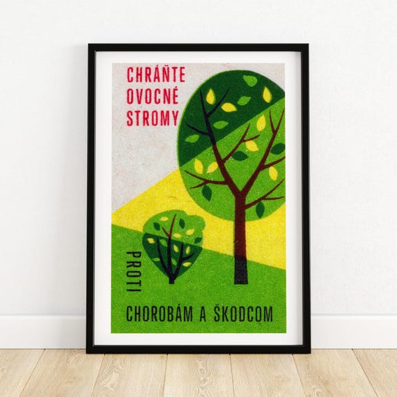 Protect Fruit Trees Matchbox Print Czech Wall Art Vintage Czech Art Matchbox Wall Poster Vintage Poster Print