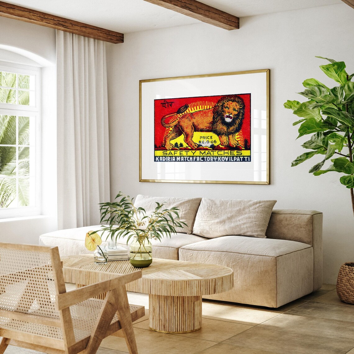 Orange Lion Matchbox Vintage Indian Art Poster - Image 4
