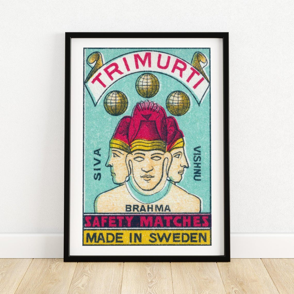 Trimurti Brahma Siva Vishnu Swedish Safety Matches Label Art Poster