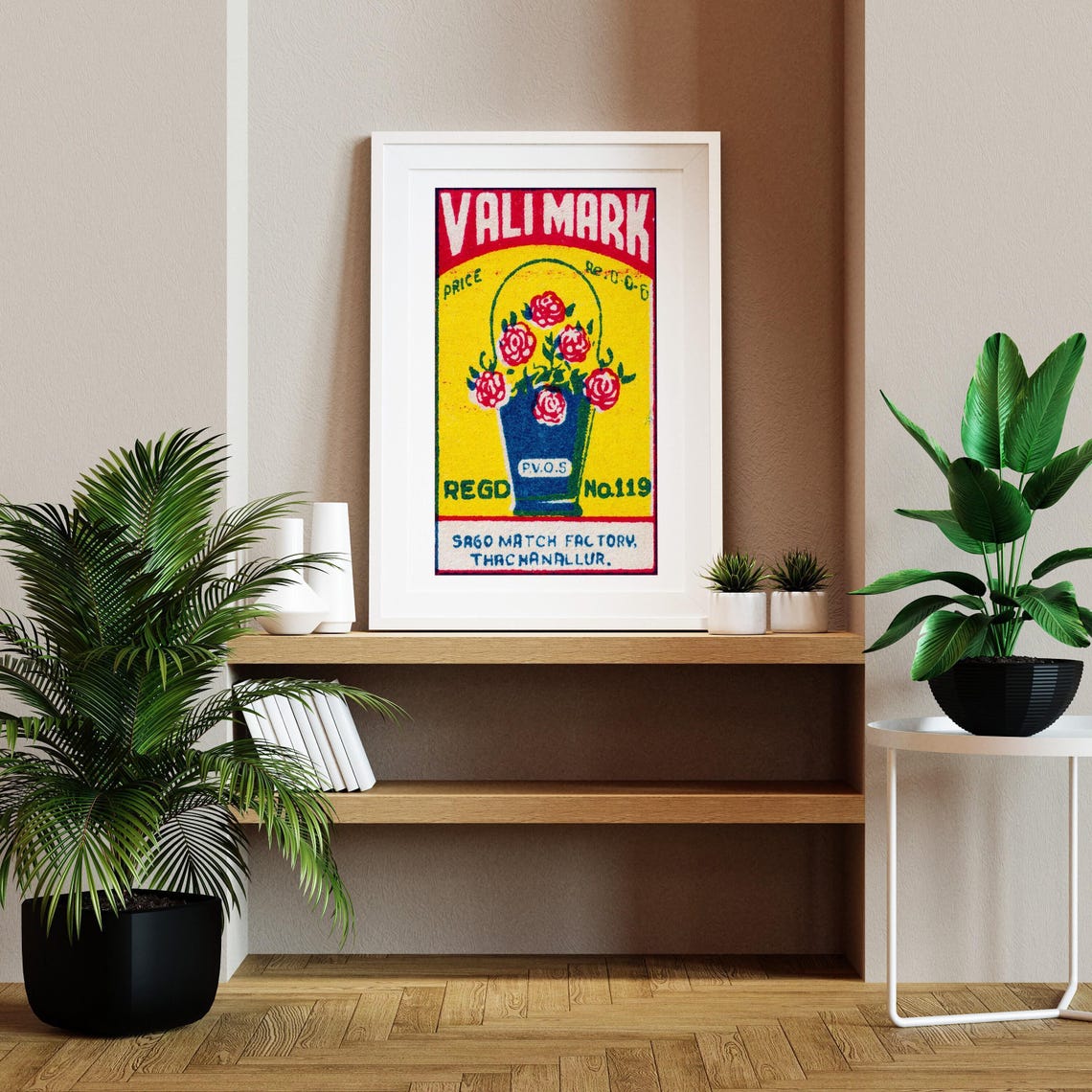 Vali Mark Flower Basket Vintage Indian Safety Matches Label Poster - Image 2