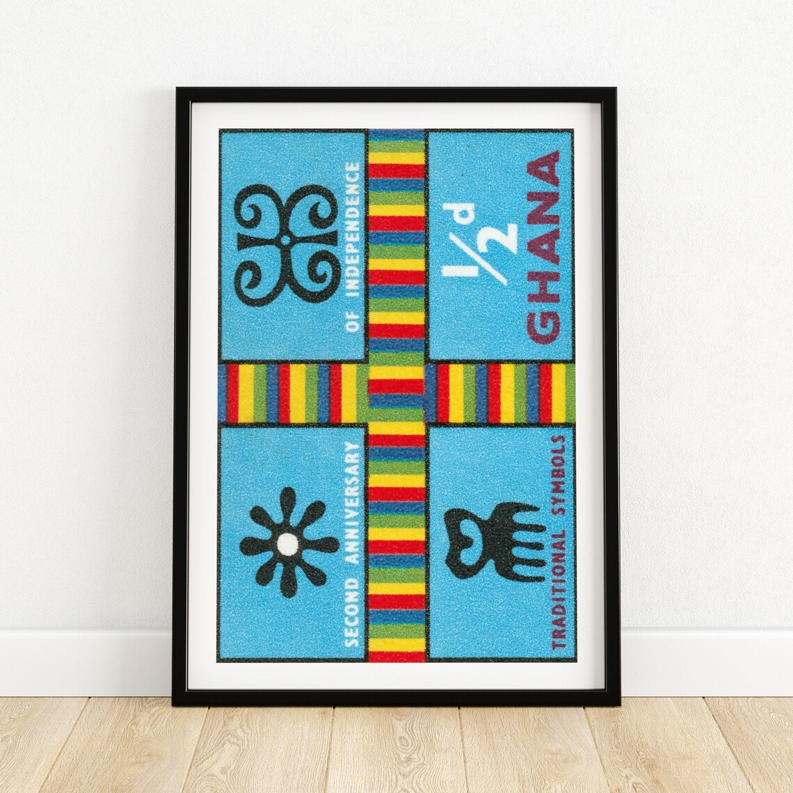 Ghana Independence Anniversary Tribal Symbols Vintage Stamp Art Poster