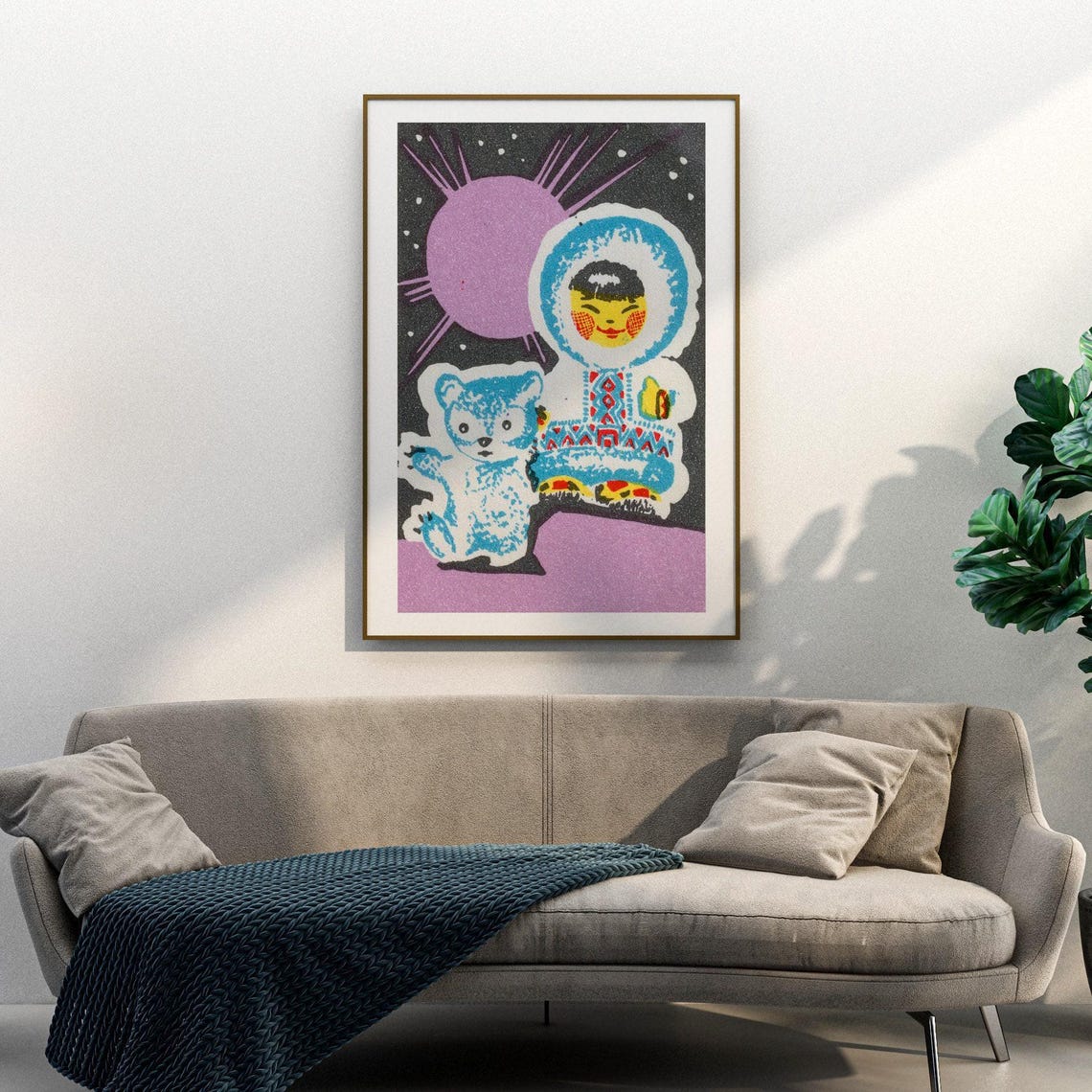 Arctic Child Bear Cub Vintage Matchbox Label Starry Night Art Poster - Image 3