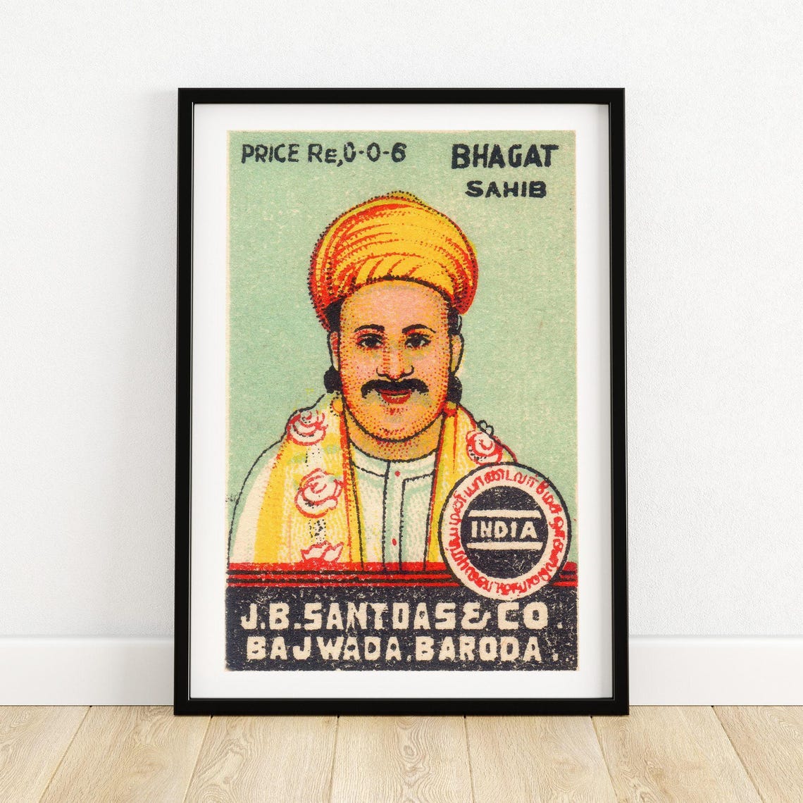 Bhagat Sahib Vintage Indian Turban Portrait Matchbox Label Poster
