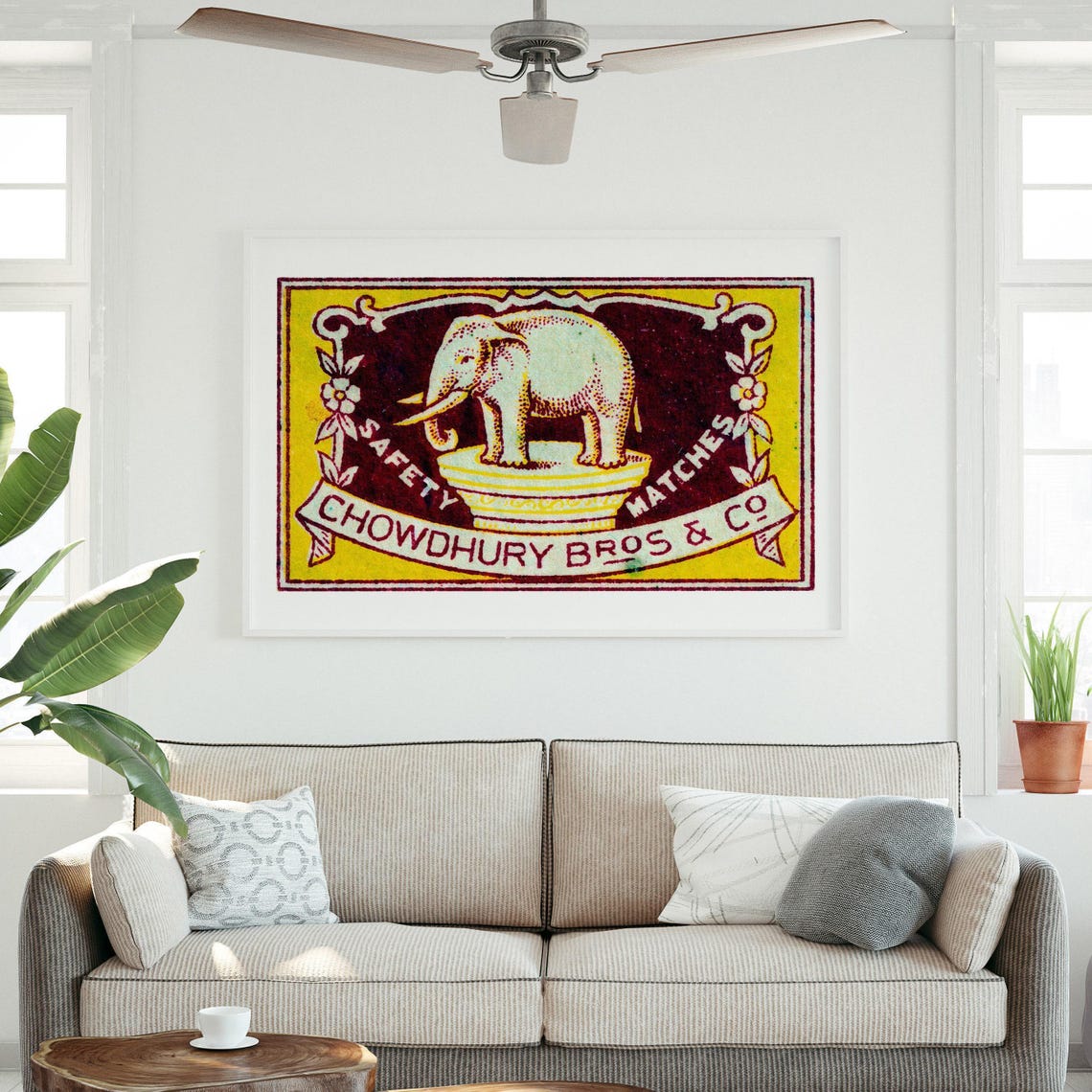 Elephant Chowdhury Bros Vintage Indian Matchbox Label Poster - Image 3