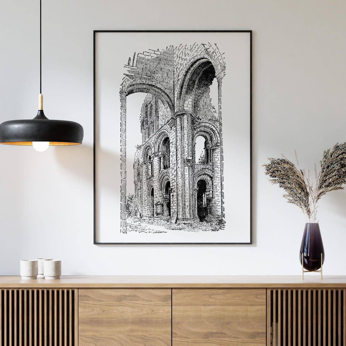 Jedburgh Abbey Scotland Ruined Gothic Arches Engraving Poster - Image 4