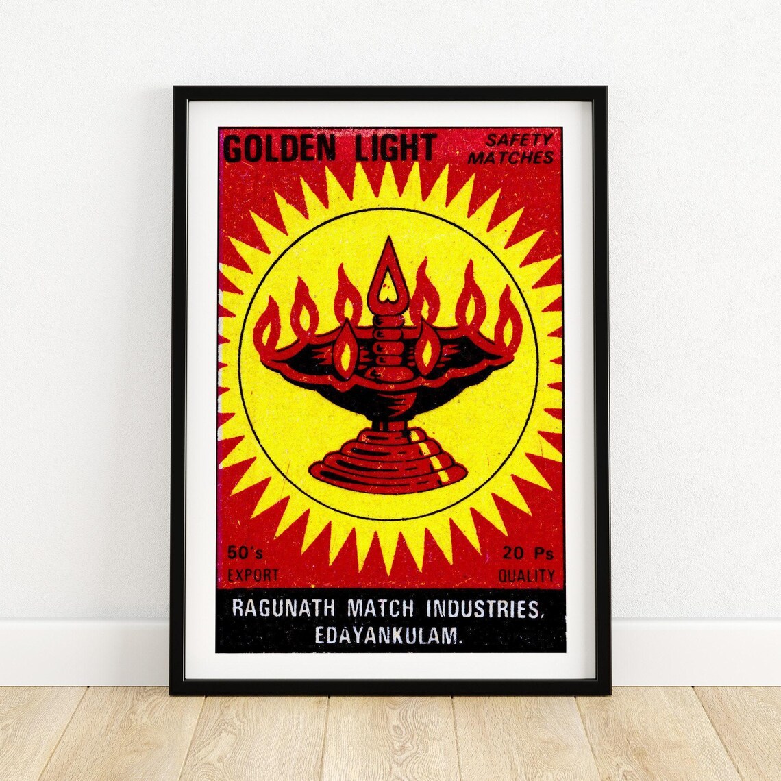 Golden Light Diya Lamp Vintage Indian Matches Label Art Poster