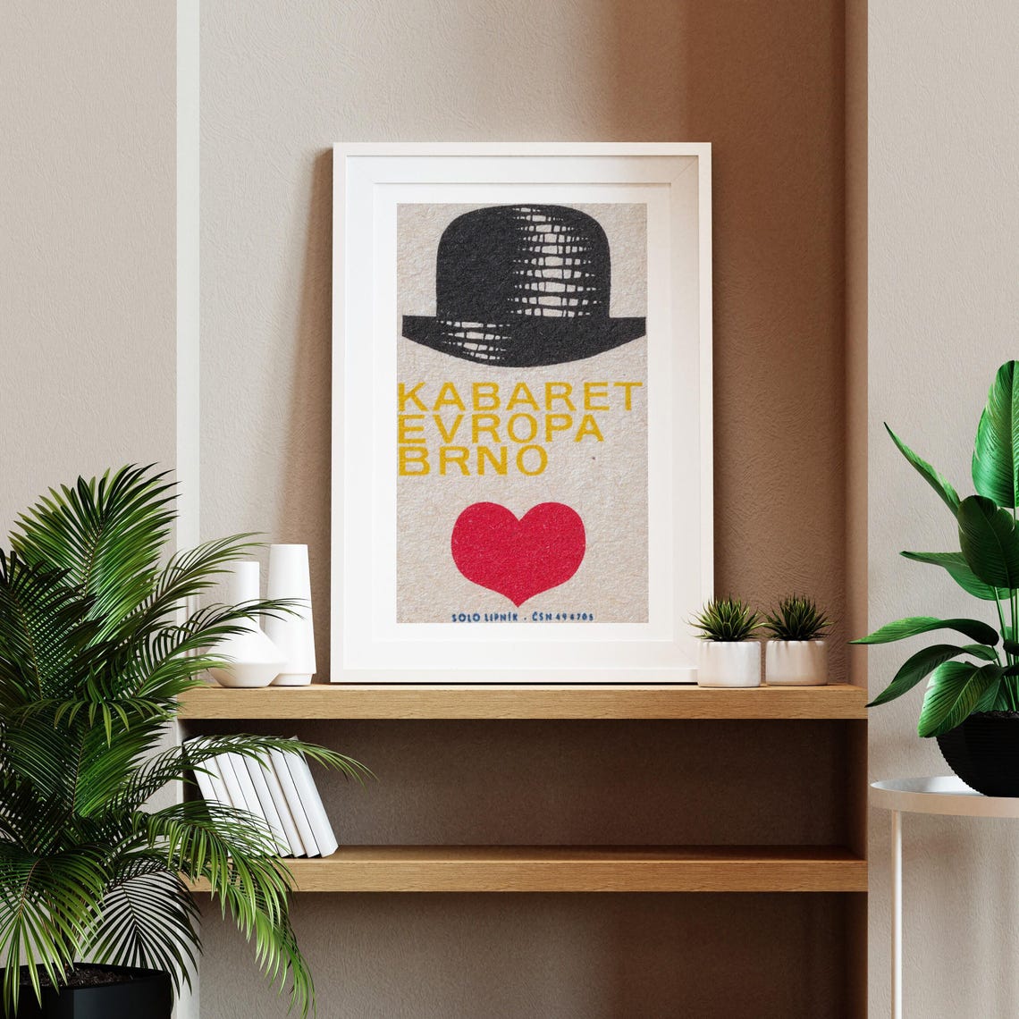 Kabaret Evropa Brno Bowler Hat Red Heart Vintage Label Art Print - Image 2