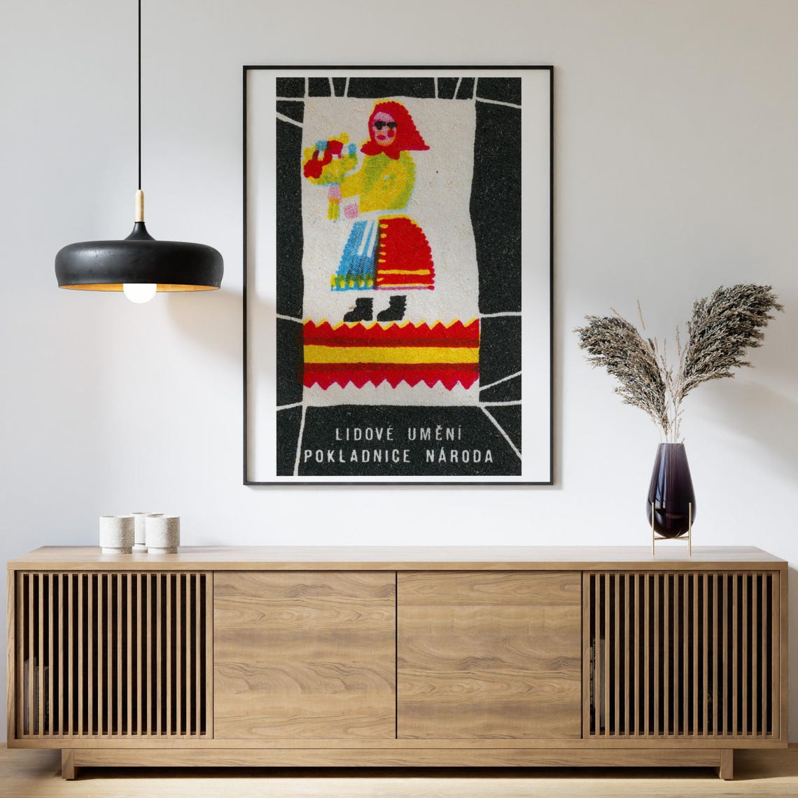 Folk Woman Flowers Czech Vintage Matchbox Label Folk Art Decor Poster - Image 4