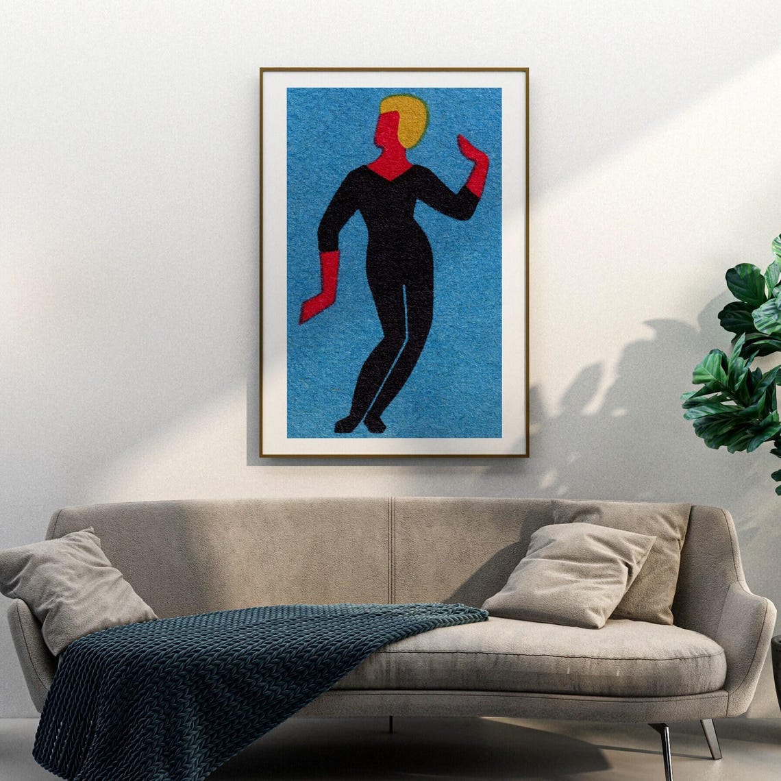 Blonde Dancer Black Leotard Blue Vintage Matchbox Art Poster - Image 3