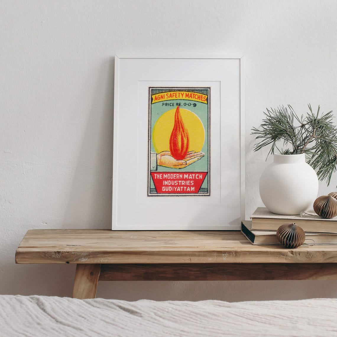 Agni Safety Matches Vintage Flame Hand India Advertising Poster - Image 3