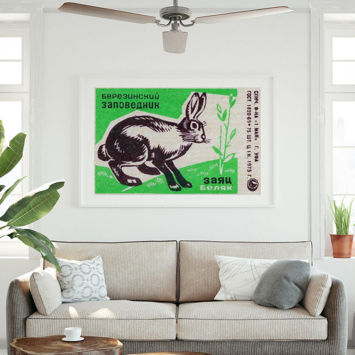 Mountain Hare Berezinsky Reserve 1975 Soviet Matchbox Label Animal Art Poster - Image 3