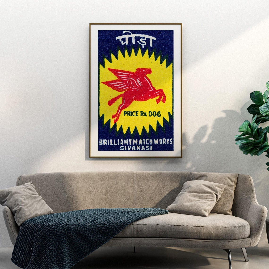 Red Pegasus Sunburst Vintage Indian Matchbox Label Art Poster - Image 3