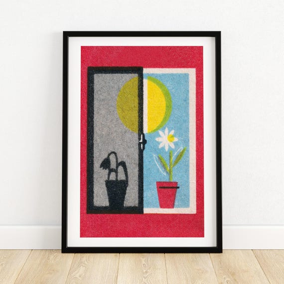 Two Flowers Matchbox Print, Vintage Eastern Europe