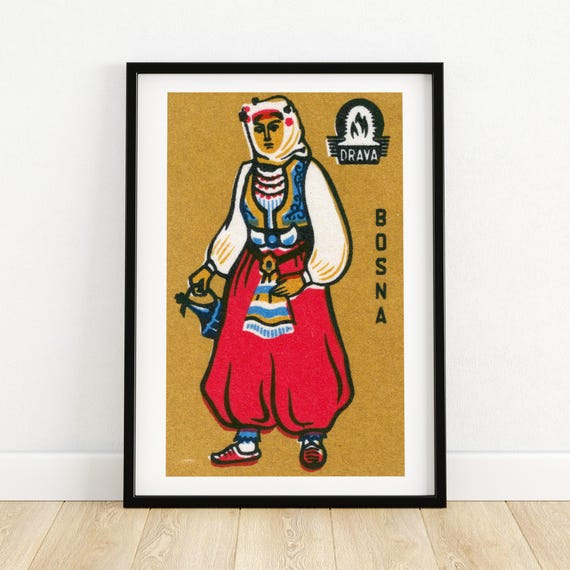 Bosnian Woman Matchbox Vintage Eastern Europe Print