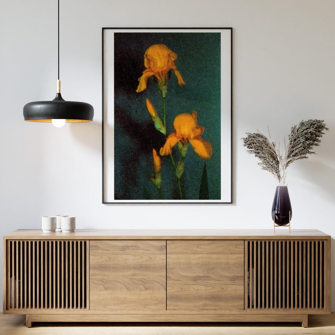 Golden Yellow Iris Flower Dark Teal Botanical Photo Vintage Poster - Image 4