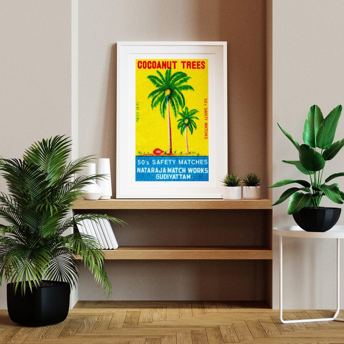Cocoanut Trees Palm Pair Vintage Indian Matchbox Label Art Poster - Image 2