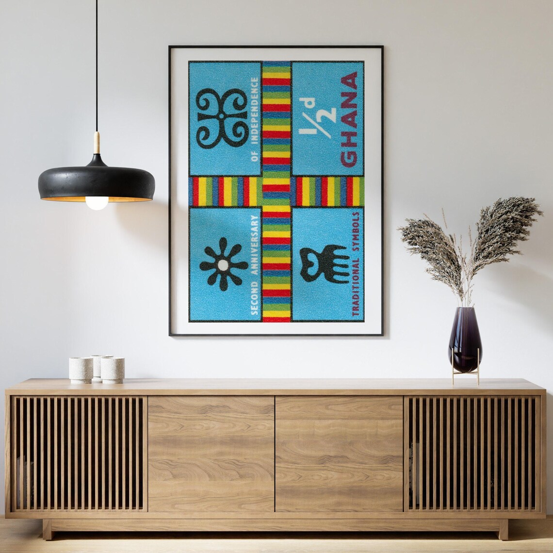 Ghana Independence Anniversary Tribal Symbols Vintage Stamp Art Poster - Image 4