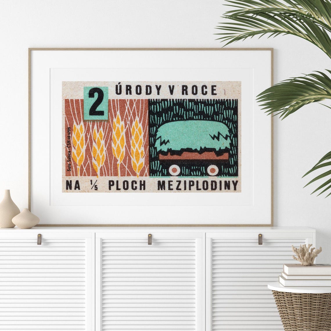 Czech Wheat Harvest Hay Cart Vintage Matchbox Label Art Poster - Image 2