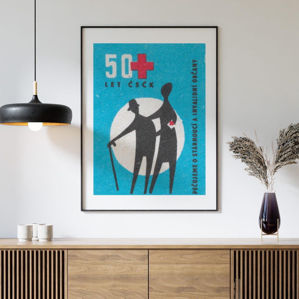 50 Let CSCK Czech Red Cross Elderly Care Matchbox Label Art Poster - Image 4