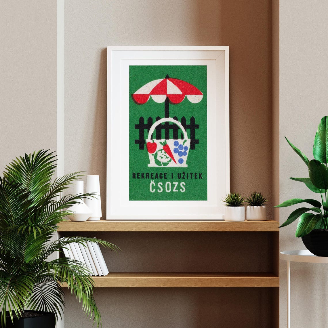 Retro Green Picnic Basket Czech Vintage Matchbox Label Art Poster - Image 2