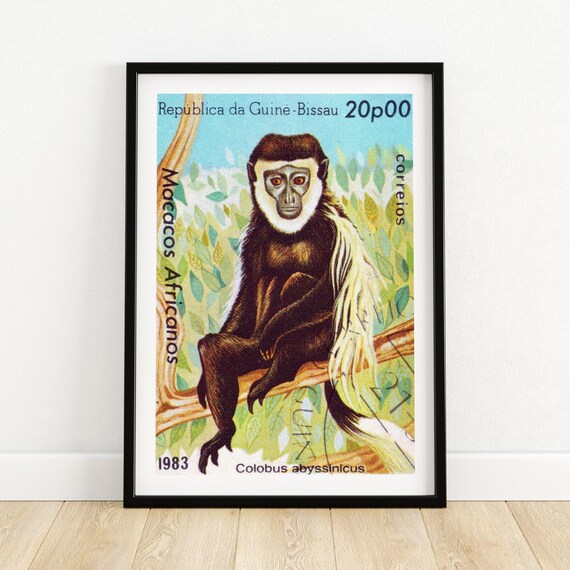 Gibbon Vintage African Art Postage Stamp Print Aesthetic Wall Art Postage Stamp Wall Poster Vintage Poster Print